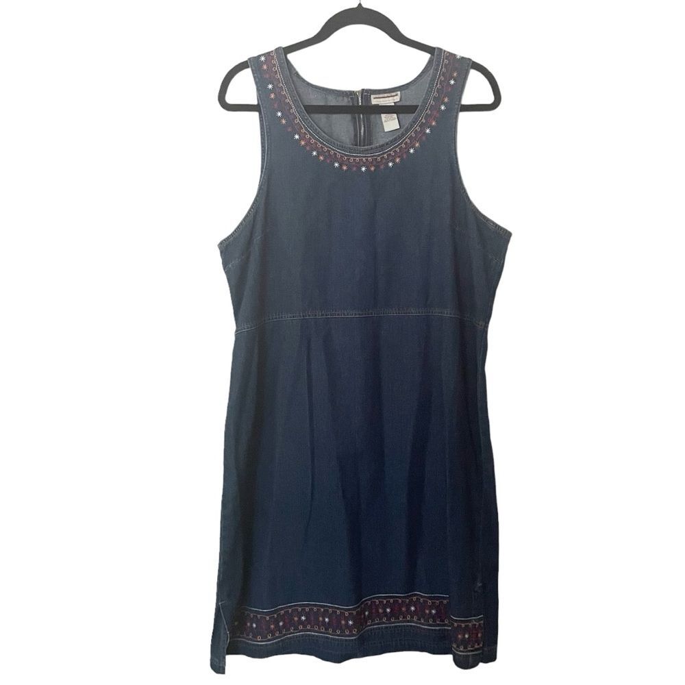 Vintage Expressions Denim Star Embroidered Sleeveless Jumper Dress, Size Large